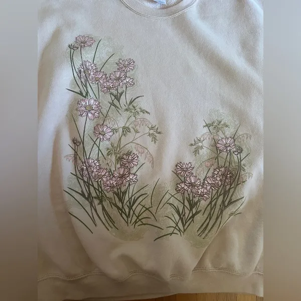 Jerzees Vintage Bleeding Heart Beige Sweatshirt, Size L - Image 2