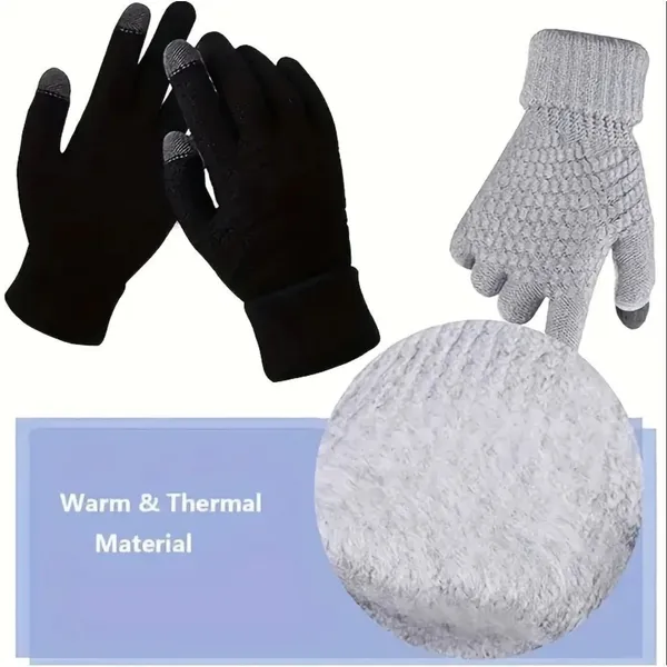 Unisex Thermal Warm Thick Plush Lined Touchscreen‎ Gray Gloves NEW Winter OS - Image 6