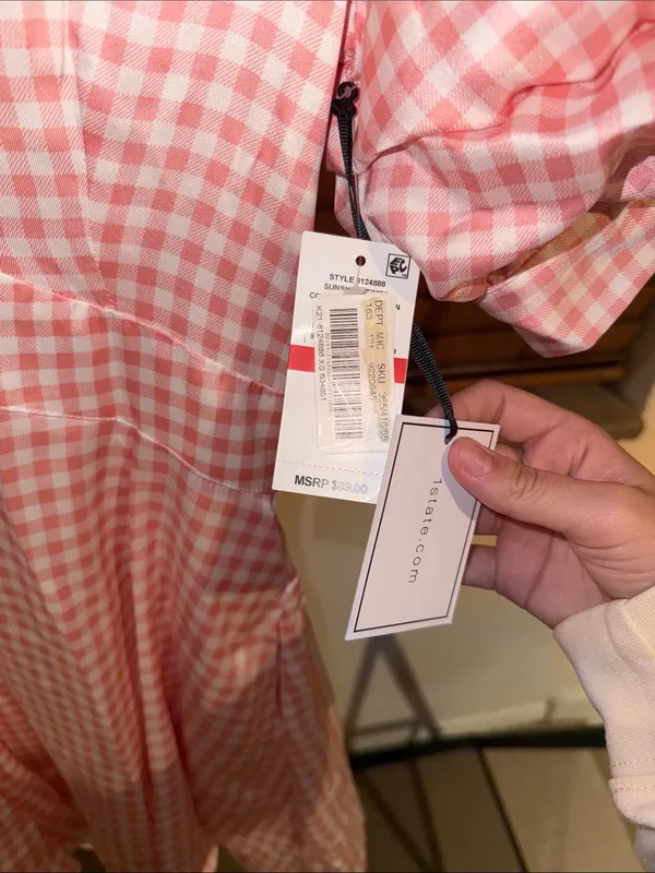 1. STATE Pink Gingham Puff-Sleeve Dress - Image 5