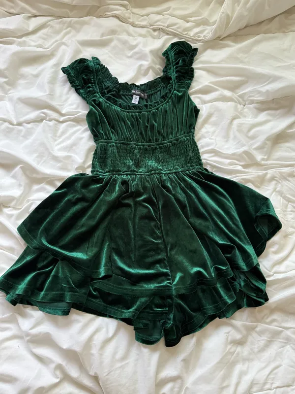 Urban Outfitters emerald green velvet romper - Image 2