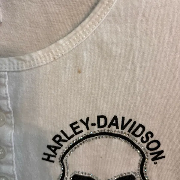 Harley Davidson womens logo bling skull henley short sleeve t-shirt white large - Image 4