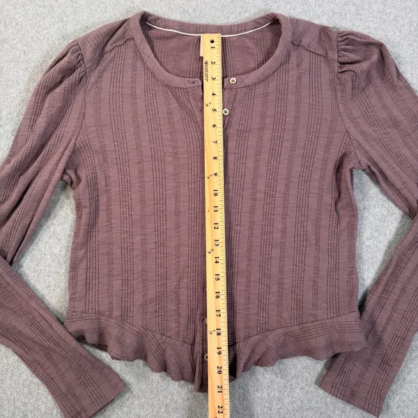 Pilcro Anthropologie Mauve Puff Sleeve Cardigan Women's Large Ribbed Stretch - Image 6
