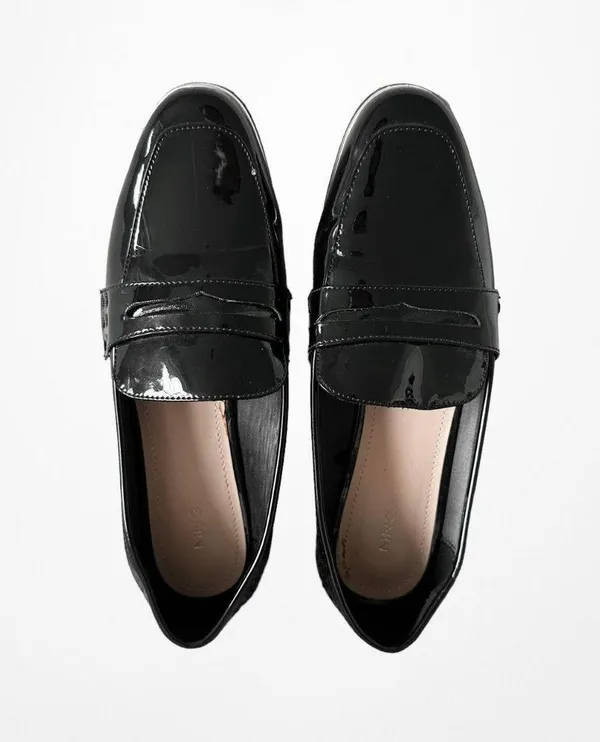 Mango Black Patent Faux Leather Loafers Shoes Size 6 - Image 3