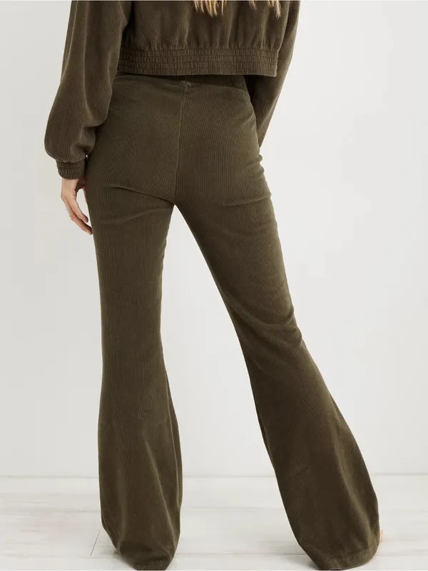 AERIE by American Eagle Groove-On Rib Velour Flare Pants in Nomad Olive - Image 2