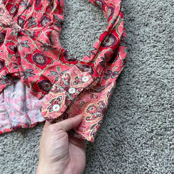 Free People "Falling For You" Floral Print Peplum Top Hibiscus Combo Size XS - Image 9