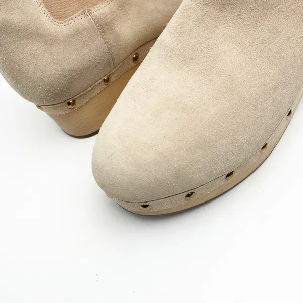 J. CREW Suede Leather Upper Faux Fur Lined Clog Studded Boots Size 12 Neutral - Image 14