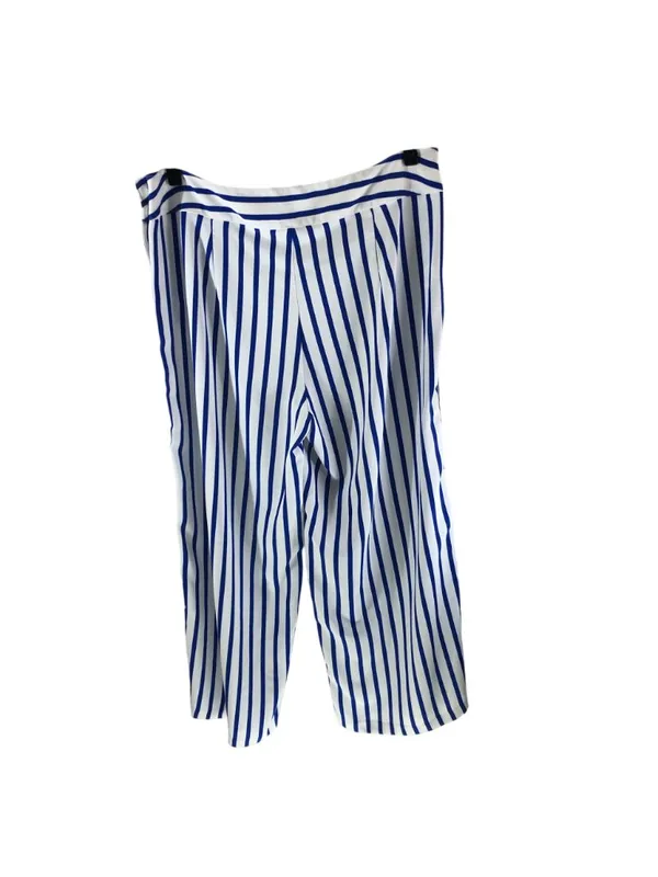 Lauren Ralph Lauren Striped Satin Wide Leg Trousers Nautical Blue White 18W - Image 2