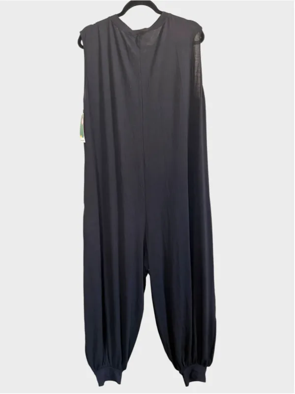 Size L Halara Sleeveless Button-Front Harem Jumpsuit Black - Image 2