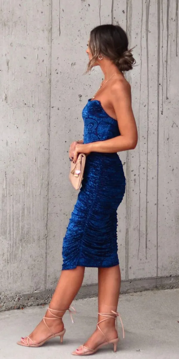 VICI Velvet Drape Strapless Dress - Image 3