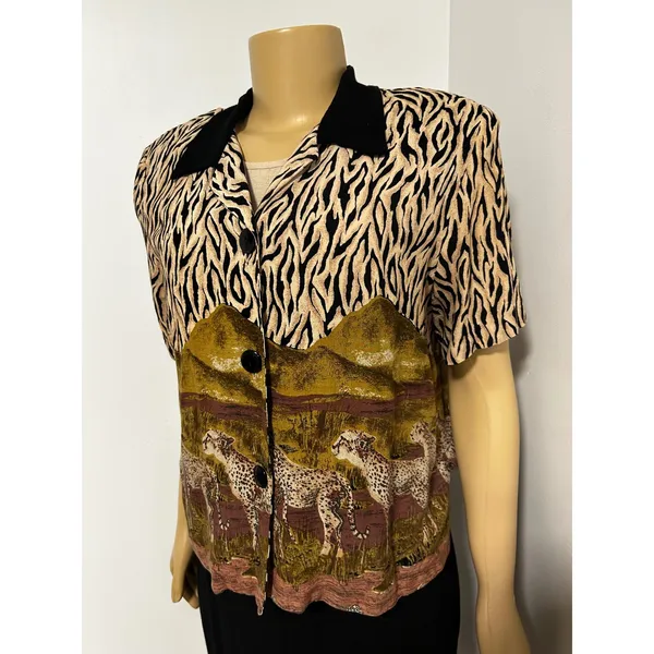 Karin Stevens Vintage 90s Safari Zebra Cheetah Print Maxi Dress Set Size 12 M - Image 5