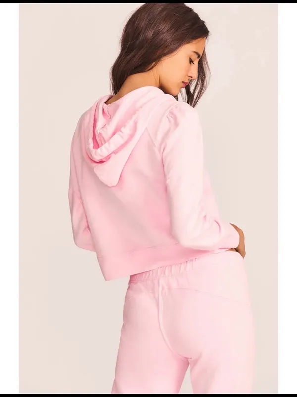 NWT LoveShackFancy Kirby cropped hoodie pink opal size large - Image 2