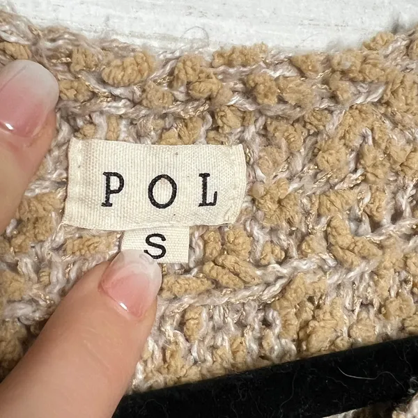 POL Chunky Knit Cropped Sweater Small Tan Cream Boho Pullover - Image 3