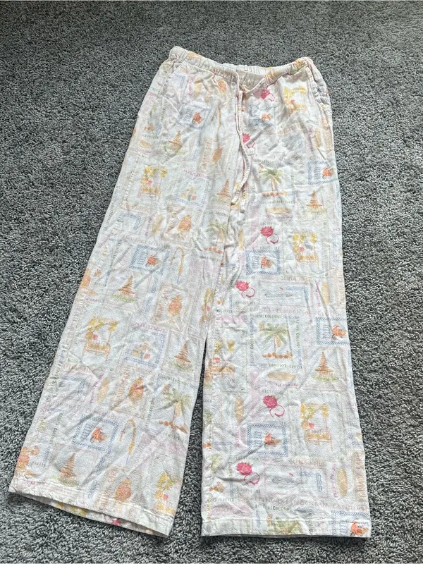 Women’s Wide Leg Lounge Pants in Pastel Tropical Print - Image 2