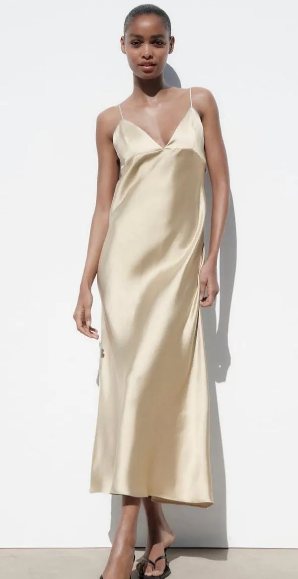 ZARA dress satin effect maxi midi slip on wedding party cocktail - Image 5