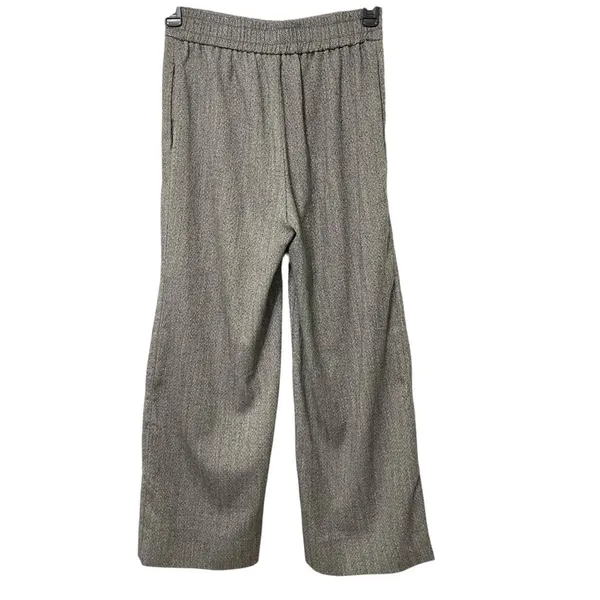 ZARA Black/ White Herringbone Wide Leg Pants Small Elastic Waist Dress Trousers - Image 5