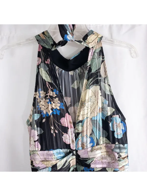 Adrianna Papell Black Floral Halter Maxi Dress Women 8 M - Image 9