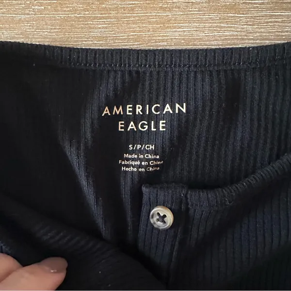 American Eagle Black Ribbed Henley Bodysuit - Image 4