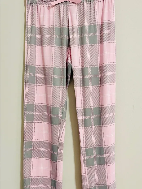 Delia’s Y2K Pajama Bottoms Sz S Pink Gray Plaid Super Soft Lounge Pants 2000s - Image 3
