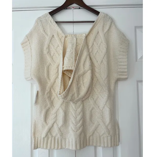Maeve Anthropologie Ivory Cable Knit Hooded Sweater Vest Button Back XL NEW - Image 2
