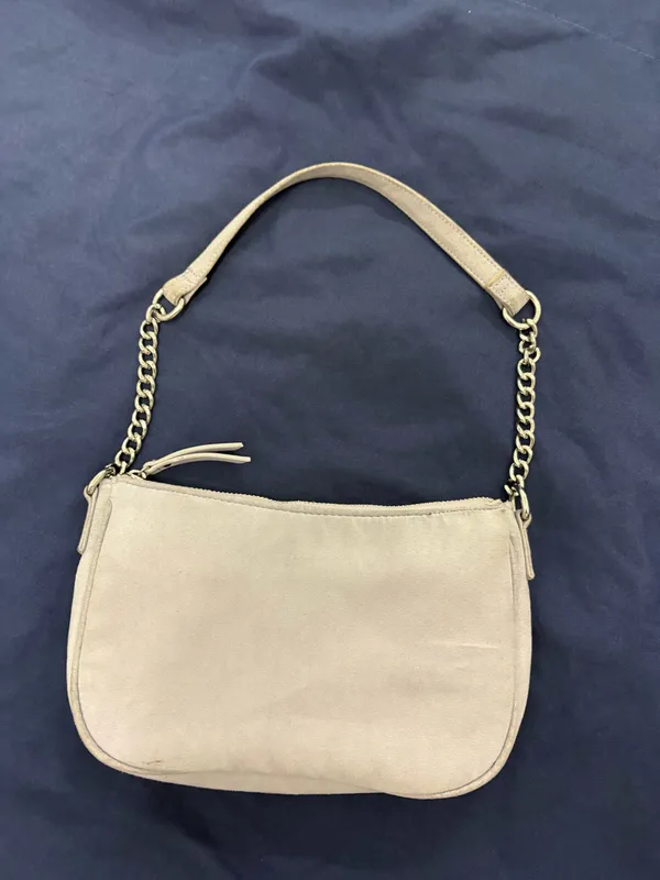 Soft Blue Small Crescent ShoulderBag Chain Strap Detachable Strap Zip Lined Gold - Image 7