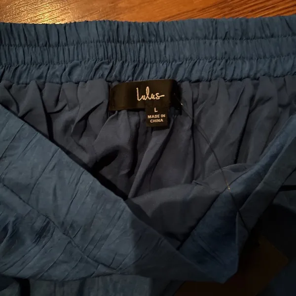 NWT Lulus Getaway Aesthetic Blue Textured Wide-leg High-rise Pants - Size L - Image 3