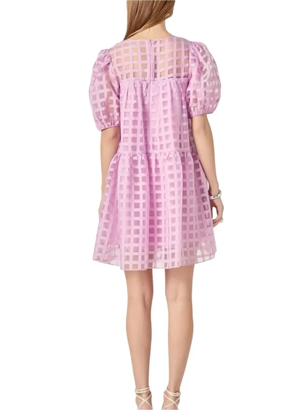 NWT English Factory Gridded Puff Sleeve Organza Babydoll Mini Dress SMALL - Image 2