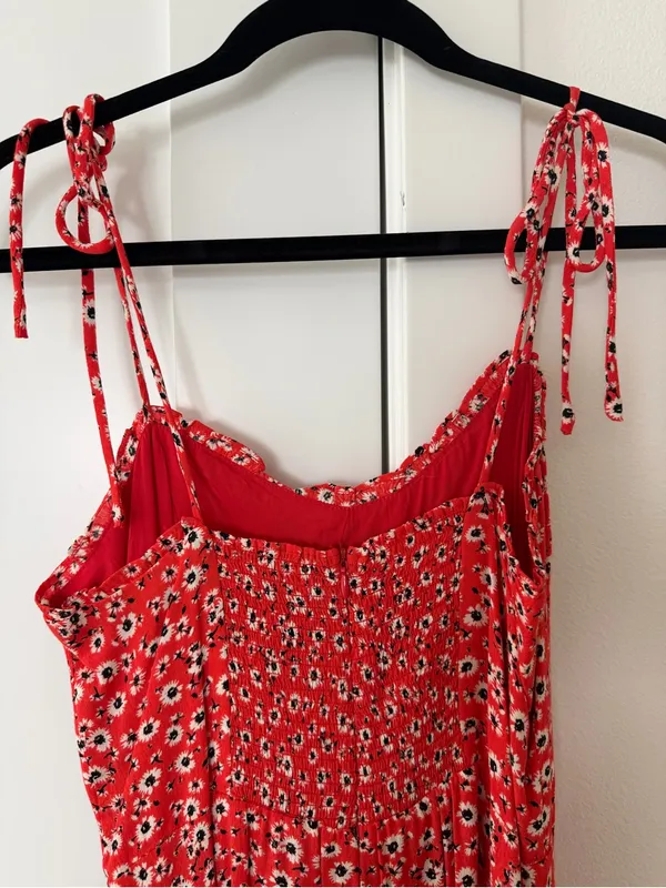 Audrey Red Floral Tie-Shoulder Midi Dress - Image 4