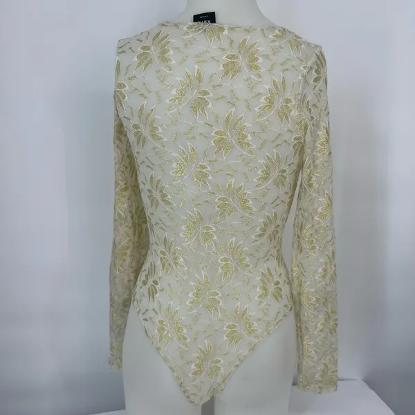 Aria Gold Floral Lace see through Bodysuit - Image 4