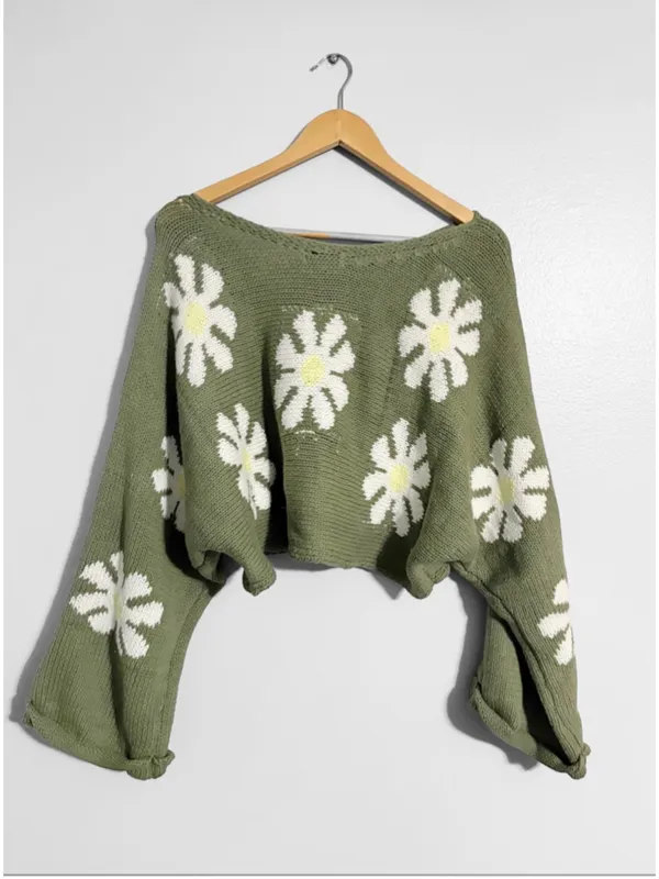 Floral Daisy Knit Sweater - Image 3