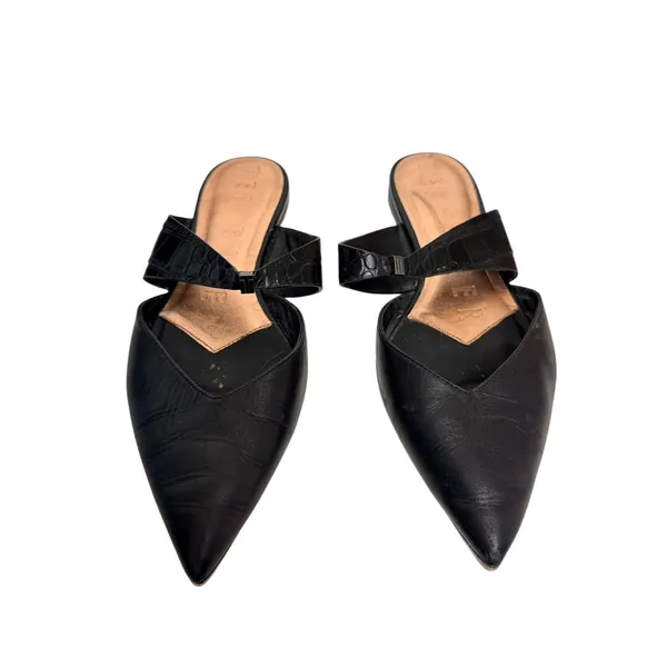 Dark Academia Pointed Toe Ted Baker orlya Leather Croc Strap‎ Black Mules 38.5 - Image 3