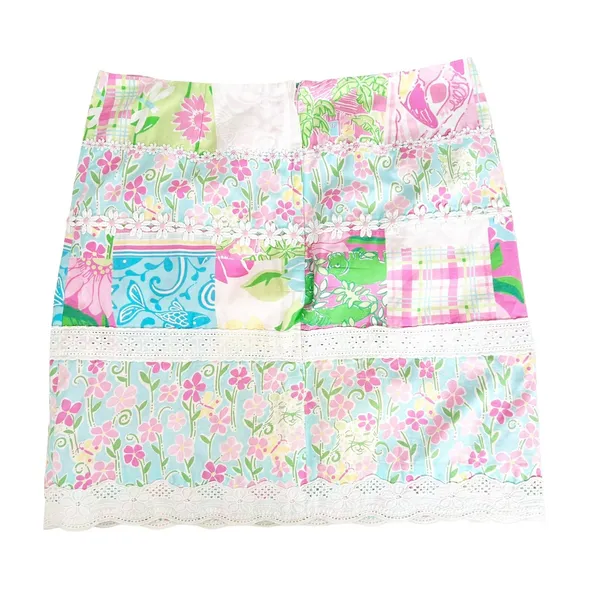 Vintage 90s Lilly Pulitzer Patchwork Lace Skirt Sz 2 - Image 3