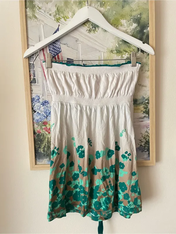 SO Y2K Style Babydoll Strapless Halter Floral Tube Top White Teal XL - Image 4