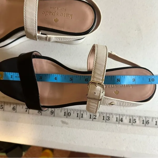 Kate Spade New‎ York Wedge Sandals Black White 9 Womens Platform Striped Heels - Image 6