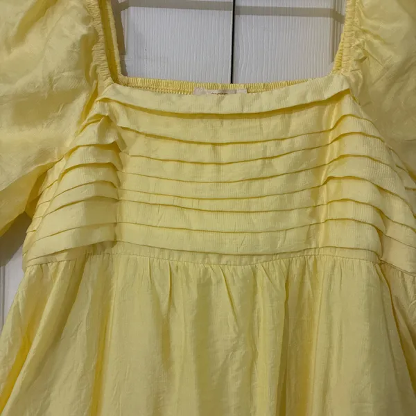 Sweet Wanderer Yellow Pleated Puff Sleeve Maternity Knee Length Dress XL - Image 3