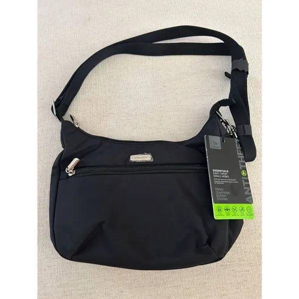 Travelon Anti-Theft Essentials East/West Small Hobo Bag, Black, NWT - Image 4