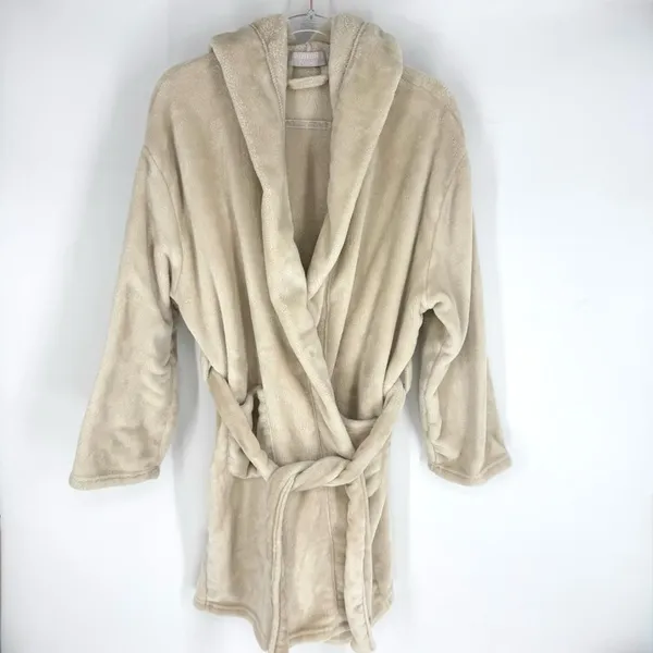 Summer & Rose Plush Knee Length Hooded Robe with Pockets Beige Size L/XL‎ - Image 2
