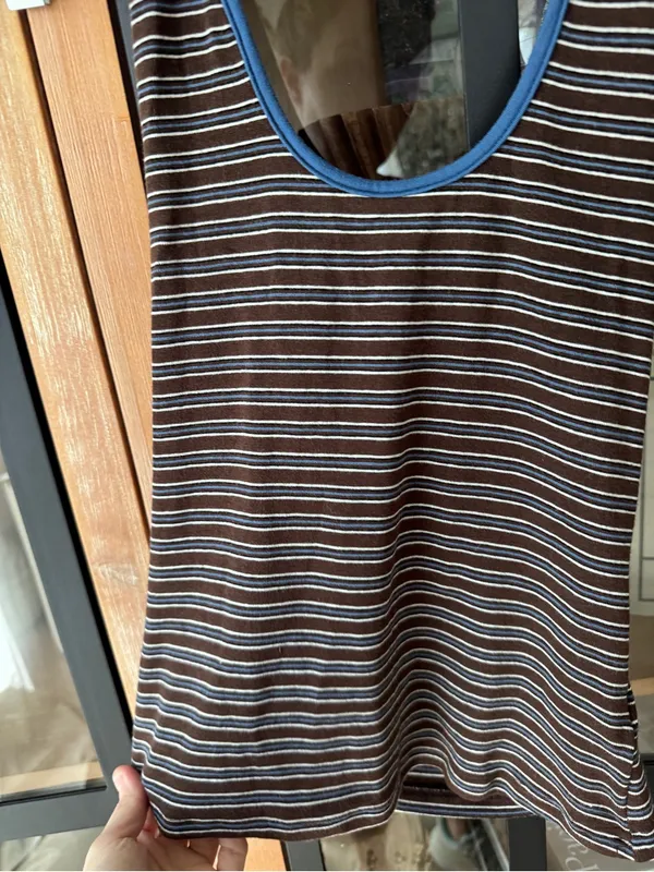 Princess Polly Sugar Talking Halter Top Multi Stripe brown scoop neck open back - Image 5