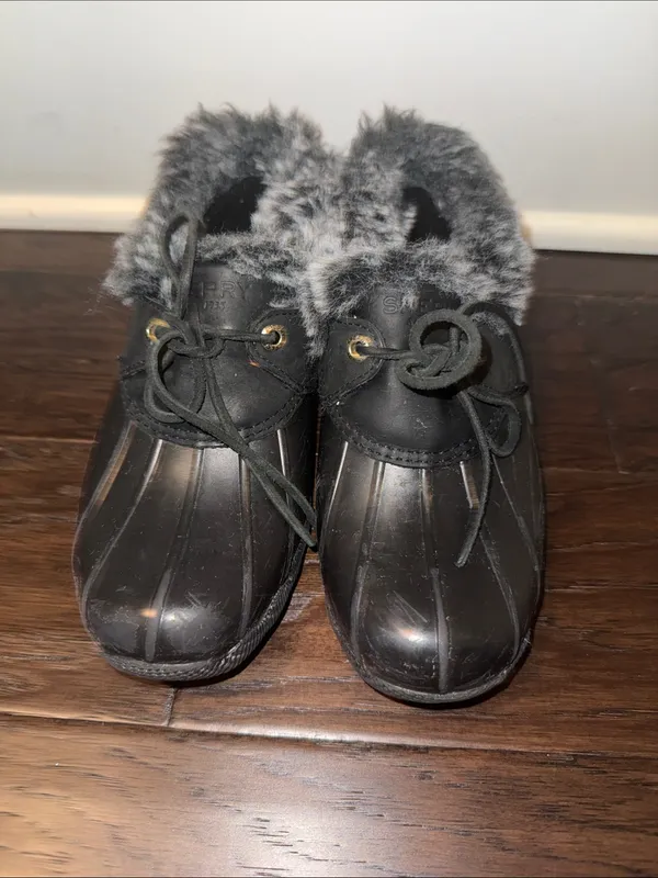 Sperry Waterproof Faux-Fur Winter Rain Boots - Black Sz 6 - Image 2