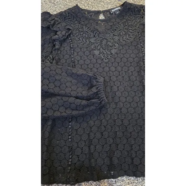 Express‎ Women's Black Long Sleeve Lace Top Dressy Trendy Party Classy Size XS - Image 3
