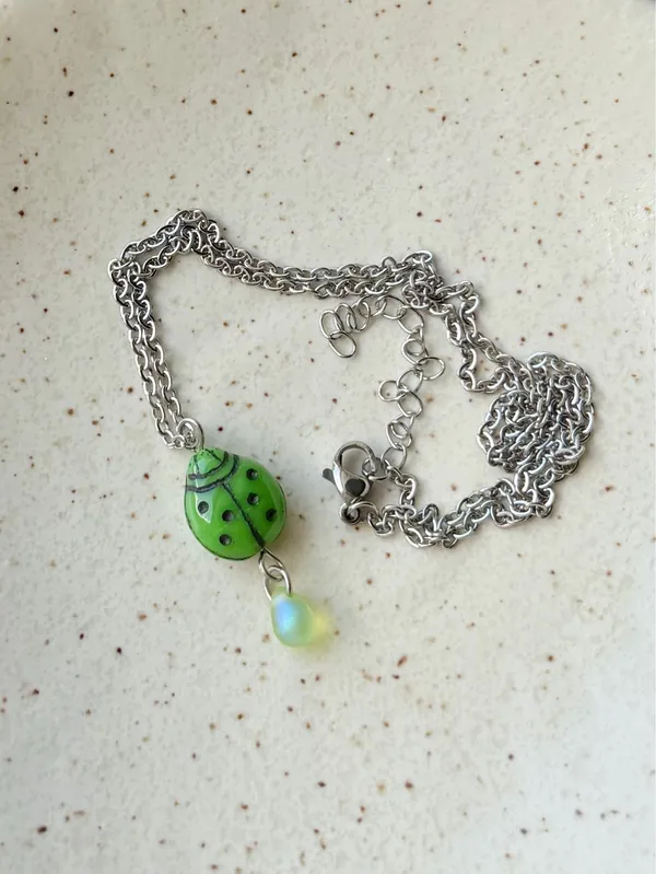 Handmade fairy cute whimsy ladybug necklace💚🐞 - Image 2