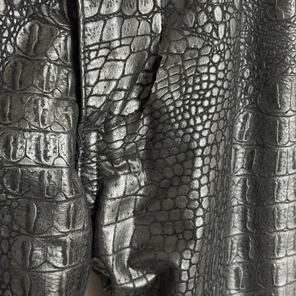 Vintage Guess Jeans 1990s Black Crocodile Embossed Faux Leather Pants Size 33 - Image 3