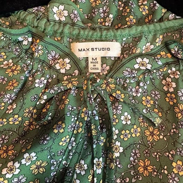 Max Studio Boho Floral Ruffle Collar Ties Tiered Mini Dress Sz M Peasant Hippie - Image 5