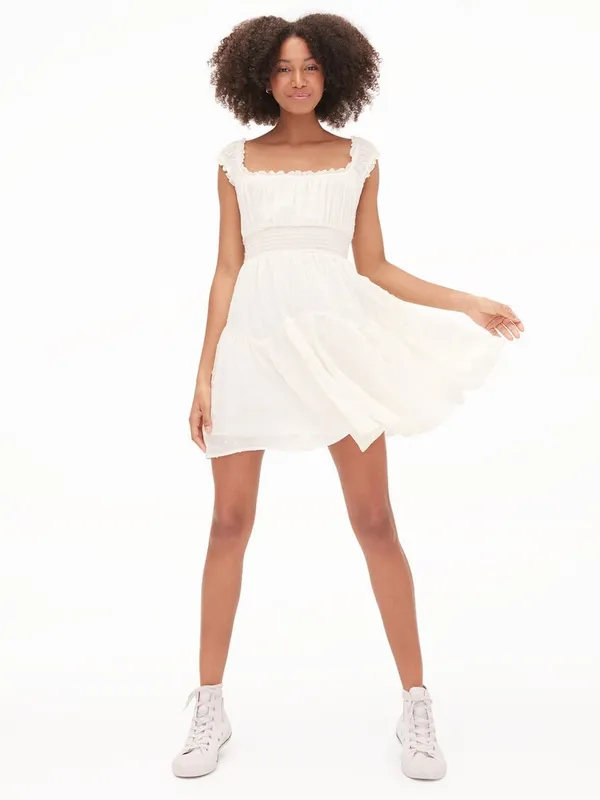Aeropostale White Solid Textured Dot A-Line Gauzy Dress S - Image 2