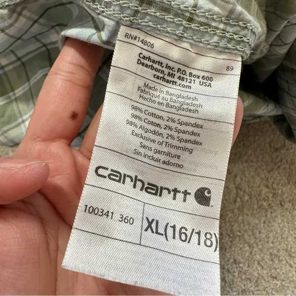 Carhartt Women’s Roll Tab 3/4 Sleeve Button Up Shirt Top Plain in Green XL - Image 8