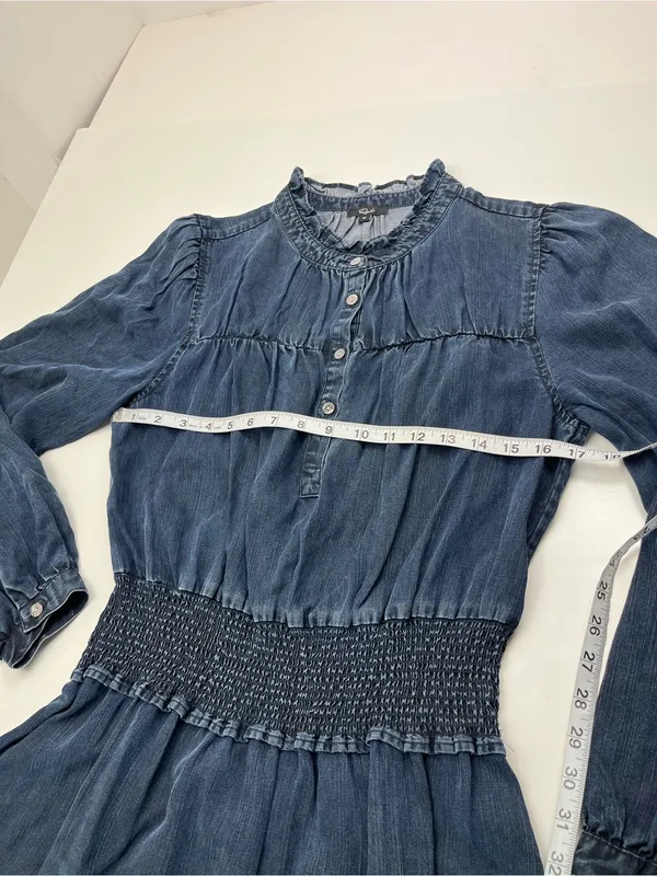 Rails Shawna Mini Dress Womens‎ Medium Dark Vintage Blue Smocked Waist Tencel - Image 8