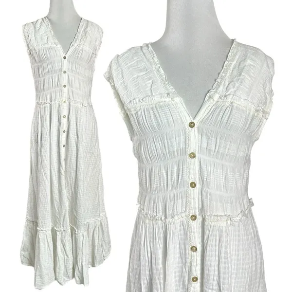 Free People Ethereal Cottage Desert Dazed Midi Dress Maxi Top Ivory Small Boho - Image 6