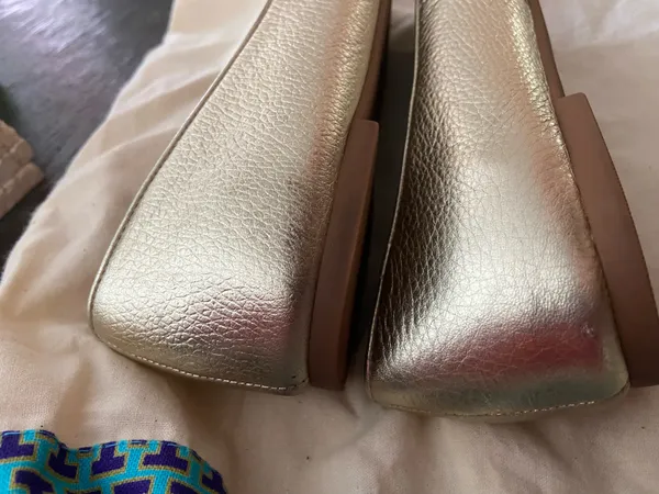 Tory Burch Claire Ballet Flats Spark Gold Metallic Leather Size 9 - Image 9