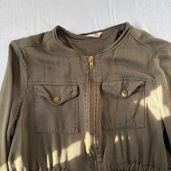Guess Cargo Utility Jacket Women's M Green Viscose Military Gorpcore Retro Y2K - Image 4