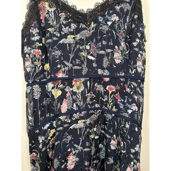 FOXIEDOX Carolina Floral‎ Midi Lace Trim Dress Blue Whimsy Asymmetrical Hem Sz 8 - Image 4