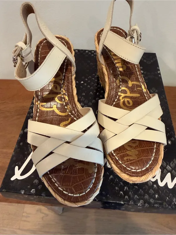 Sam Edelman Cream Espadrille Wedge Sandals with Ankle Strap - Image 2